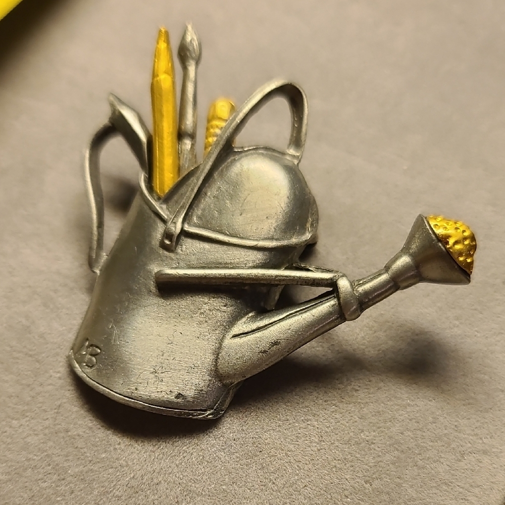 Silver and Gold Watering Can Brooch Pin - Picture 2 of 4